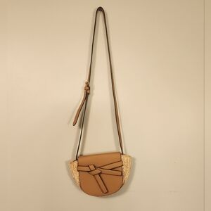Urban Expressions Half-Moon Straw Crossbody Bag with Vegan Leather Flap